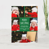 グリーンメリークリスマスフォトコラージュかわいい折り畳み シーズンカード (正面)