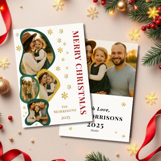 グリーンメリークリスマスフォトモダンフレオーガニックーム シーズンカード
