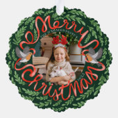 グリーンメリークリスマスフォーク葉のリース写真 オーナメントカード (裏面)