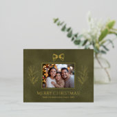 グリーンメリークリスマスブランチBow写真 箔シーズンポストカード (立ち正面)