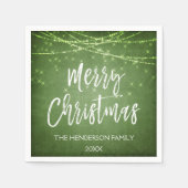 グリーンメリークリスマスホリデーパーティーストリングライト スタンダードカクテルナプキン (正面)