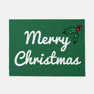 グリーンメリークリスマスホーリー玄関マット ドアマット