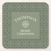 グリーンメリークリスマスモダンの雪エレガント片 スクエアペーパーコースター (正面)
