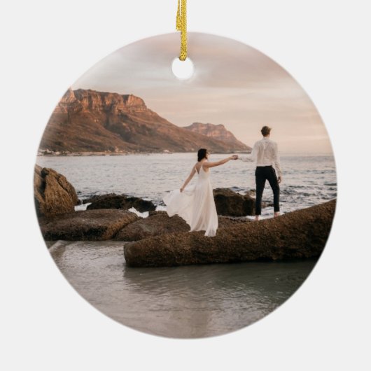 グリーンメリークリスマスモダンタイプ写真 セラミックオーナメント (裏面)