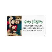 グリーンメリークリスマスモダンタイポグラフィ写真 ラベル (正面)