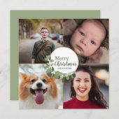 グリーンメリークリスマスモダンリースフォトホリデー シーズンカード (正面/裏面)