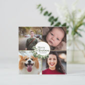 グリーンメリークリスマスモダンリースフォトホリデー シーズンカード (スタンド正面)