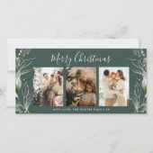 グリーンメリークリスマスモダン3フォトホリデーカード サンキューカード (正面)