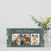 グリーンメリークリスマスモダン3フォトホリデーカード サンキューカード (スタンド正面)
