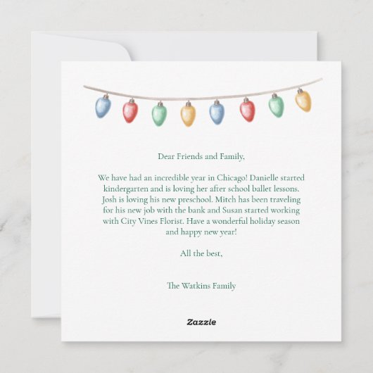 グリーンメリークリスマスライトかわいい家族の写真 シーズンカード (裏面)