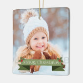 グリーンメリークリスマスリボン セラミックオーナメント (左)