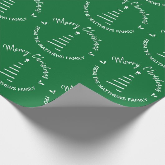 グリーンメリークリスマス名前をカスタムする ラッピングペーパー (角)