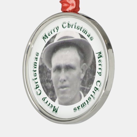 グリーンメリークリスマス文字エンクルス家族写真 メタルオーナメント (左)