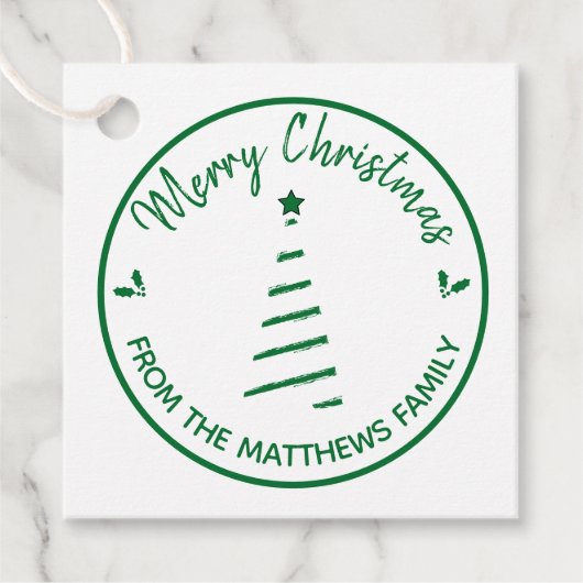 グリーンメリークリスマスfrom名前をカスタムするラベル フェイバータグ (正面)