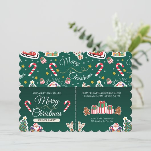 グリーンメリークリスマスHO!HO!HO!カスタム招待状 招待状 (スタンド正面)