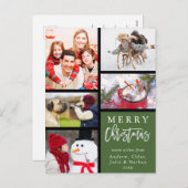 グリーンメリーモダンクリスマス写真コラージュ シーズンポストカード (正面/裏面)