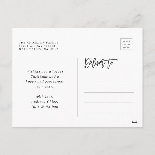 グリーンメリーモダンクリスマス写真コラージュ シーズンポストカード (裏面)