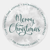 グリーンメリー霜の降りたクリスマス差出人住所ラベル ラウンドシール (正面)