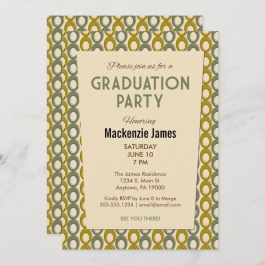 グリーンメンズ卒業招待状レトロヴィンテージ 招待状 (正面/裏面)
