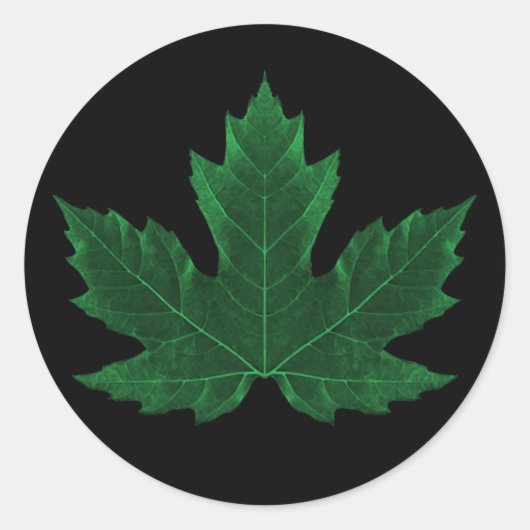 グリーンメープルリーフステッカー ラウンドシール (正面)