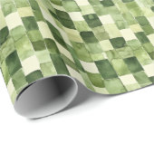 グリーンモザイクパターン水彩スタイルギフティング ラッピングペーパー (ロールコーナー)