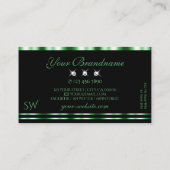 グリーンモダンおよびブラックのダイヤきらめくモンドイニシャル 名刺 (裏面)