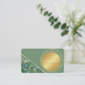 グリーンモダンおよび金ゴールドクリスタルの名刺 名刺 (スタンド正面)