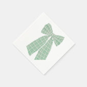 グリーンモダンかわいらしジンガムロマンチックなコケットボウ スタンダードカクテルナプキン (角)