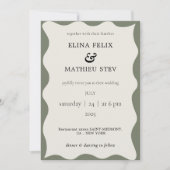 グリーンモダンとアイボリーのスキャロプ結婚ト 招待状 (正面)