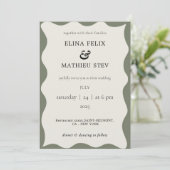 グリーンモダンとアイボリーのスキャロプ結婚ト 招待状 (スタンド正面)