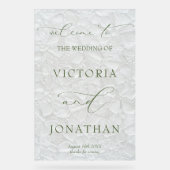 グリーンモダンとエレガントフローラ結婚の歓迎 アクリルサイン (正面)