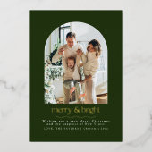 グリーンモダンとゴールドフォイルの写真クリスマスカード 箔シーズンカード (正面)