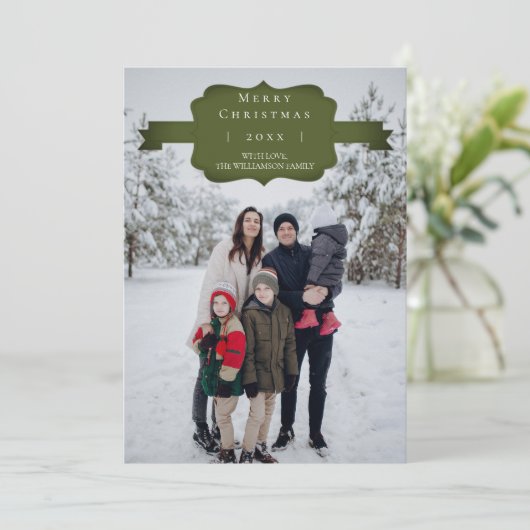 グリーンモダンとシンプルクリスマスフォトカード シーズンカード (スタンド正面)