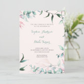 グリーンモダンとピンクガーデン葉ズ結婚ズ 招待状 (スタンド正面)