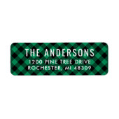 グリーンモダンとブラックバッファロープレイドホリデー ラベル (正面)