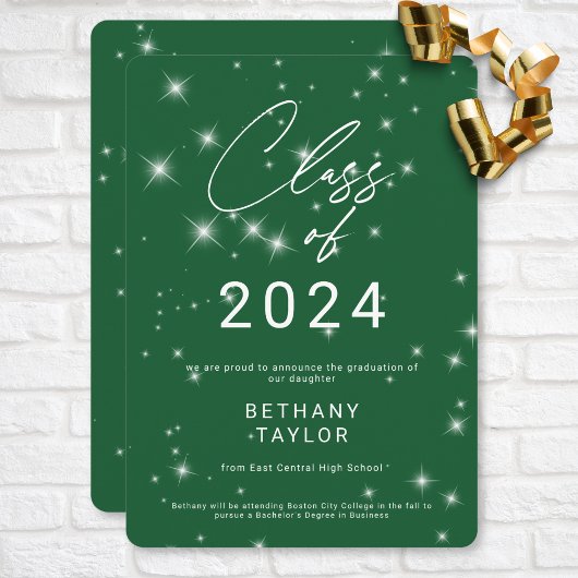 グリーンモダンとホワイトスパークル卒業 案内状