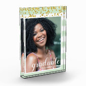 グリーンモダンと金ゴールドのストライプの大学院フォトブロック フォトブロック (左)