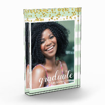 グリーンモダンと金ゴールドのストライプの大学院フォトブロック