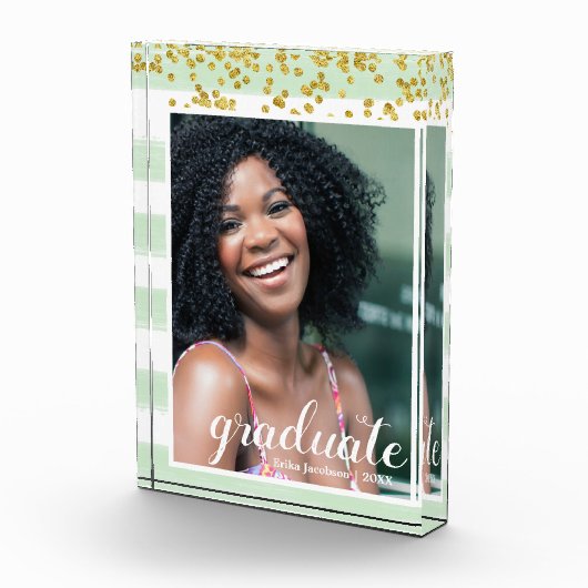 グリーンモダンと金ゴールドのストライプの大学院フォトブロック フォトブロック (右)