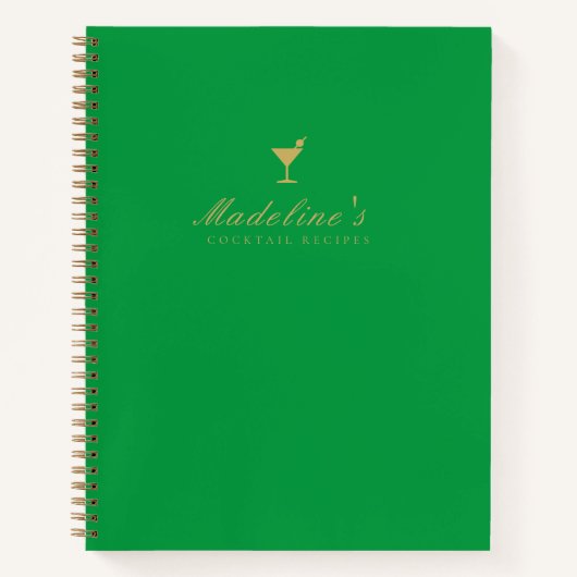グリーンモダンと金ゴールドカクテル空白のレシピ本 ノートブック (正面)