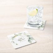 グリーンモダンと金ゴールドユーカリ スクエアペーパーコースター (インサイチュ)