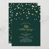 グリーンモダンと金ゴールド50周年結婚パーティー 招待状 (正面/裏面)
