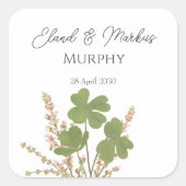 グリーンモダンアイリッシュリーフクローバー結婚ズ スクエアシール (正面)