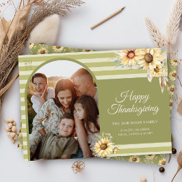 グリーンモダンアーチサンフラワーハッピー感謝祭 シーズンカード