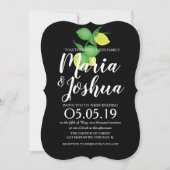 グリーンモダンイエローレモンシームレスパタ結婚ーン 招待状 (正面)