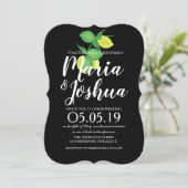 グリーンモダンイエローレモンシームレスパタ結婚ーン 招待状 (スタンド正面)