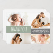 グリーンモダンウェルカムホーム男の赤ちゃんフォトコラージュ サンキューカード (正面/裏面)
