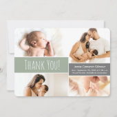 グリーンモダンウェルカムホーム男の赤ちゃんフォトコラージュ サンキューカード (正面)