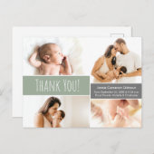 グリーンモダンウェルカムホーム男の赤ちゃんフォトコラージュT 案内ポストカード (正面/裏面)