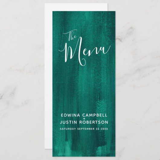グリーンモダンエメラルド抽象芸術ア結婚ートのメニュー メニュー (正面/裏面)